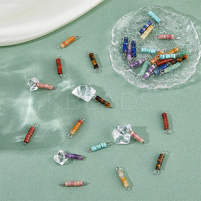 36Pcs 9 Styles Natural Mixed Gemstone Heishi Beaded Connector Charms PALLOY-FH00063-1
