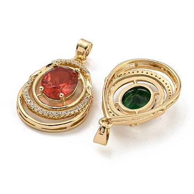 Brass Micro Pave Cubic Zirconia Pendants KK-P263-24KCG-1