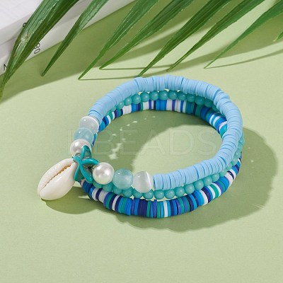 3Pcs 3 Styles Polymer Clay Heishi Beads Stretch Stackable Bracelets Sets BJEW-JB05915-1