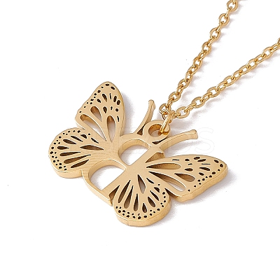 Initial Letter with Butterfly Pendant Necklace NJEW-C026-01G-B-1