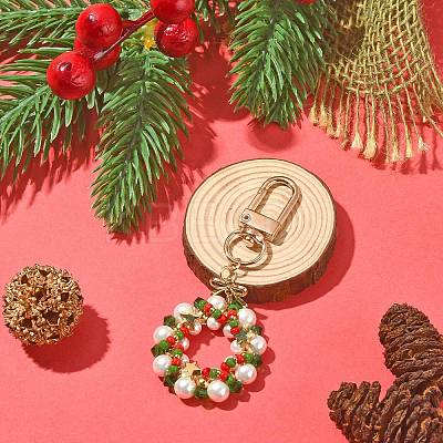 Christmas Wreath Shell Pearl Pendant Decoration HJEW-TA00024-1