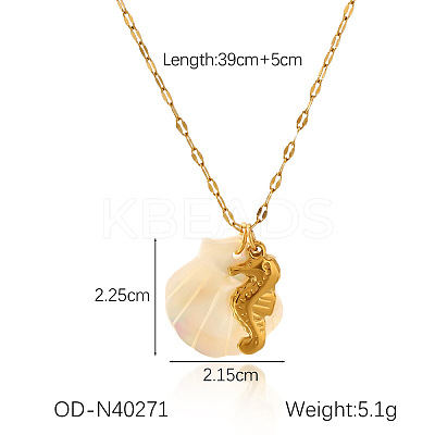 Ocean Theme Natural Shell & 304 Stainless Steel Pendant Dapped Chain Necklaces for Women FS-WG58500-03-1