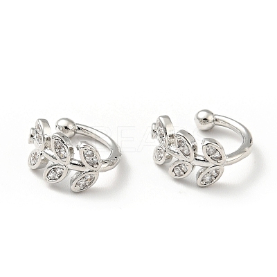 Clear Cubic Zirconia Leaf Cuff Earrings EJEW-G295-11P-1