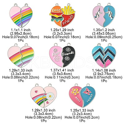 8 Sets 8 Styles Friendship Theme Alloy Enamel Split Pendants FIND-FS0002-31-1