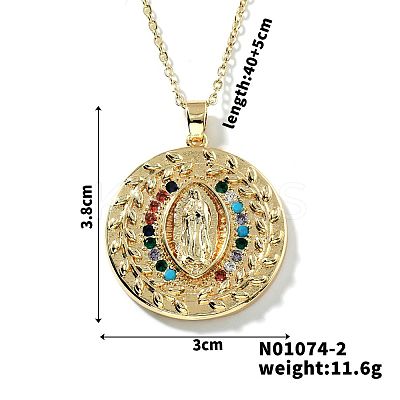 Brass Pave Cubic zirconia Flat Round with Virgin Mary Pendant Necklaces MI1997-2-1