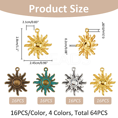 64Pcs 4 Colors Tibetan Style Alloy Pendants FIND-FH0010-04-1
