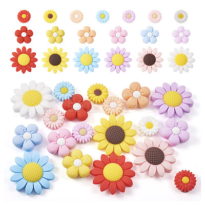 19Pcs 19 Styles Flower Food Grade Eco-Friendly Silicone Focal Beads SIL-BT0001-05-1