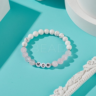 Natural Rose Quartz & Howlite & Acrylic Beaded Stretch Bracelet BJEW-TA00200-1