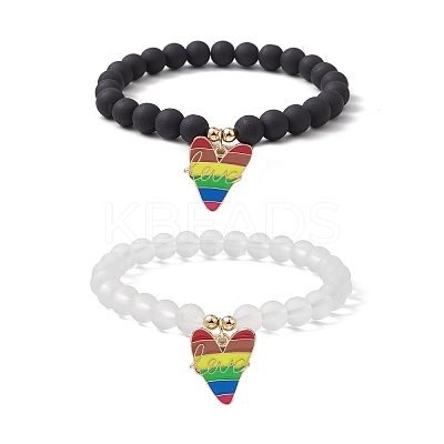 2Pcs 2 Style Synthetic Hematite & Glass Round Beaded Stretch Bracelets Set BJEW-JB10051-03-1