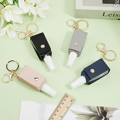 4Pcs 4 Colors Plastic Hand Sanitizer Bottle with PU Leather Cover KEYC-CL0001-04B-1