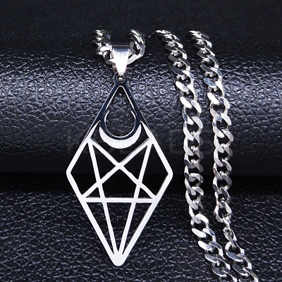Hollow Out Diamond Moon 201 Stainless Steel Pendant Necklaces for Men Women LS-NJEW-K283-25P-1