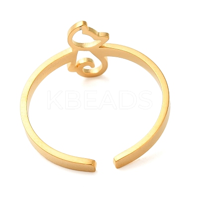Hollow Cat 304 Stainless Steel Open Cuff Rings for Women LS-RJEW-N048-07G-1