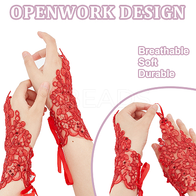 3 Pairs 3 Colors Flower Pattern Embroidered Polyester Fingerless Gloves AJEW-GA0006-14-1