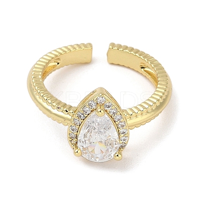 Rack Plating Brass Micro Pave Cubic Zirconia Cuff Finger Rings for Women RJEW-C114-21F-G-1
