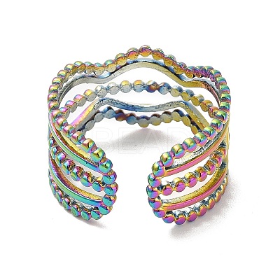 Ion Plating(IP) 304 Stainless Steel Wave Open Cuff Ring for Women RJEW-M149-36RC-1