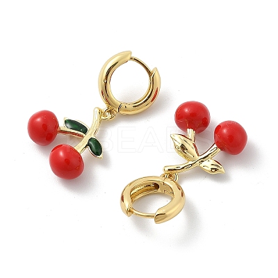 Cherry Brass Enamel Hoop Earrings EJEW-M077-14G-03-1