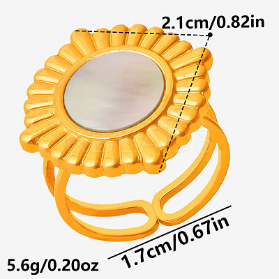 304 Stainless Steel with Natural Shell Cuff Open Rings for Women HW8046-3-1
