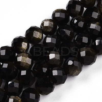 Natural Golden Sheen Obsidian Beads Strands G-S345-6mm-20-1
