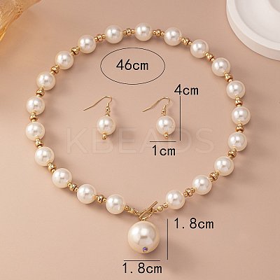 Plastic Imitation Pearl Round Beaded Pendant Necklaces & Dangle Earrings Sets for Women WGE733F-03-1
