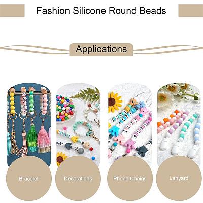 100Pcs Silicone Beads Round Rubber Bead 15MM Loose Spacer Beads for DIY Supplies Jewelry Keychain Making JX461A-1