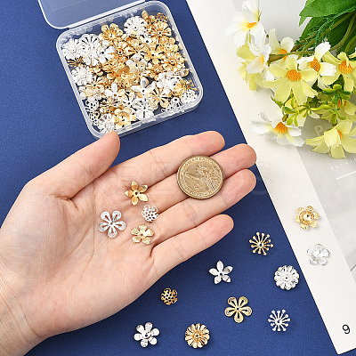 84Pcs 14 Styles Brass Bead Caps KK-BBC0021-15-1