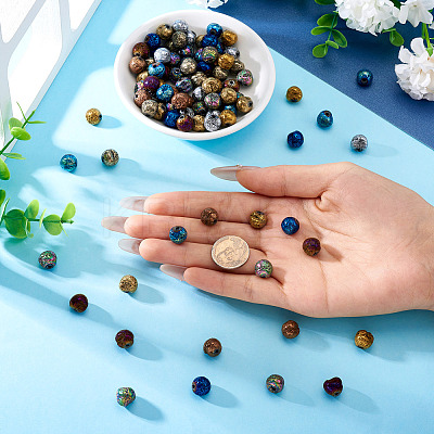 100Pcs 10 Colors Electroplated Natural Lava Rock Beads Strands G-PJ0001-03C-1