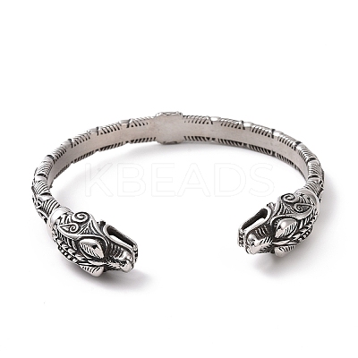 304 Stainless Steel Dragon Open Cuff Bangle for Men Women BJEW-M230-02AS-1