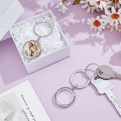 2Pcs 304 Stainless Steel Locket Pendant Keychain KEYC-UN00016-1