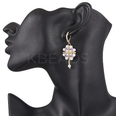 Flower with Cross 304 Stainless Steel Earrings Glass Seeds Leverback Earrings EJEW-MZ00507-03-1