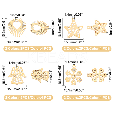 16Pcs 4 Style 201 Stainless Steel Pendants STAS-DC0002-93-1