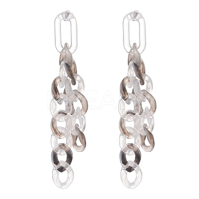 Acrylic Curb Chain Tassel Dangle Stud Earrings for Women EJEW-JE04767-02-1