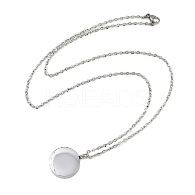 304 Stainless Steel Flat Round Pendant Pet Urn Ashes Necklaces LS-NJEW-S455-01P-1