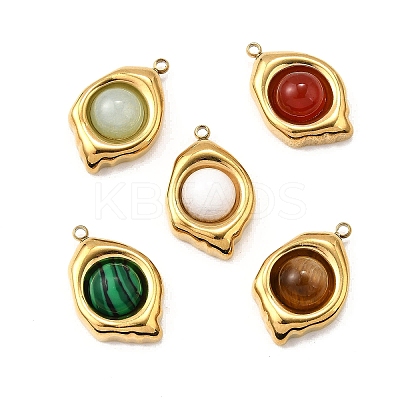 304 Stainless Steel with Natural Mixed Gemstone Pendants  Oval STAS-Z135-08G-1