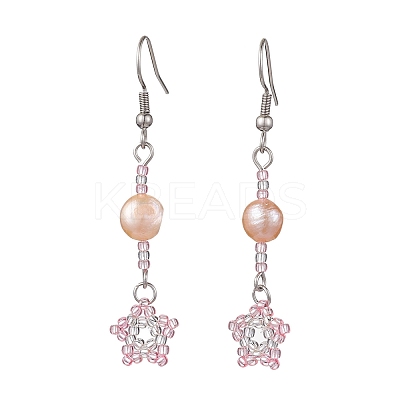 Natural Pearl Dangle Earrings EJEW-MZ00120-04-1