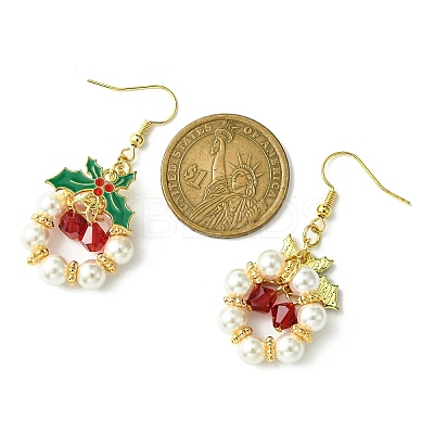 Christmas Theme Imitation Austrian Crystal & Round Shell Pearl Dangle Earrings EJEW-TA00467-1