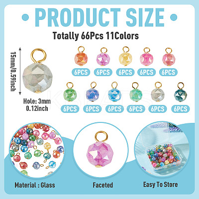 66Pcs 11 Colors Electroplate Imitation Jade Glass Charms PALLOY-TAC0312-1