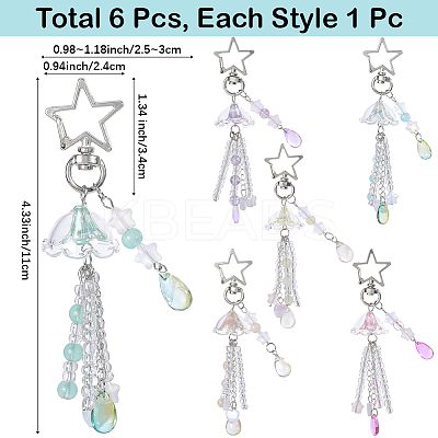 6Pcs 6 Styles Teardrop Acrylic & Glass Pendant Decoration HJEW-SC00144-1