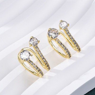 Brass Micro Pave Clear Cubic Zirconia Cuff Earrings EJEW-K305-02G-1