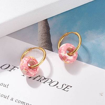 Rondelle Natural Ocean White Jade Dangle Hoop Earrings EJEW-JE04854-1