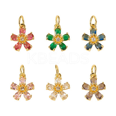 6Pcs 6 Colors Brass Micro Pave Cubic Zirconia Pendants KK-TA0002-10G-1
