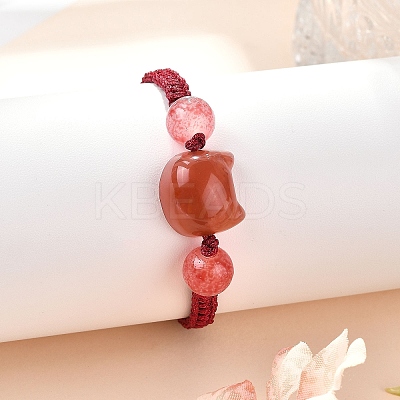 Cat Head Resin Brainded Bead Bracelets LS-BJEW-L701-02A-1