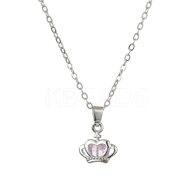 Light Rose Rhinestone Crown Pendant Necklace with Cable Chains NJEW-FZ00019-1