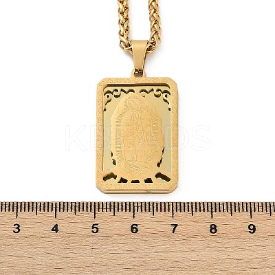 201 Stainless Steel Virgin Mary Pendant Wheat Chain Necklaces for Men NJEW-S387-09G-01-1