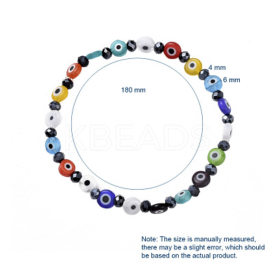 Handmade Evil Eye Lampwork Flat Round Beads Stretch Bracelets BJEW-JB05005-02-1