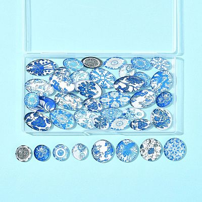 40Pcs 2 Styles Floral Theme Ornaments Glass Oval Flatback Cabochons GGLA-FS0001-10-1