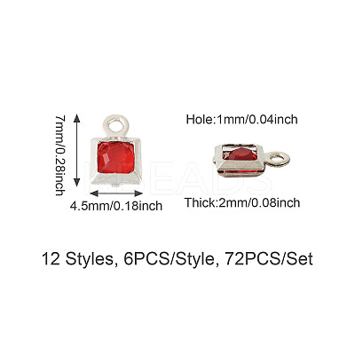 72Pcs 12 Styles Rack Plating Brass Glass Charms KK-TA0001-78-1