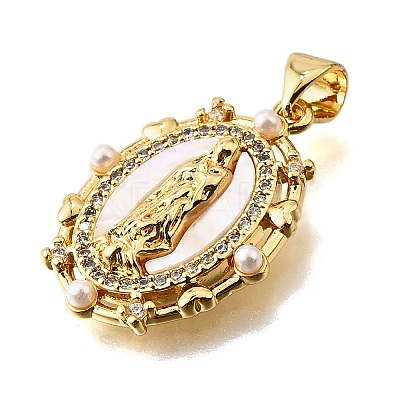Brass Micro Pave Cubic Zirconia ABS Imitation Pearl Pendants KK-D328-02G-B-1