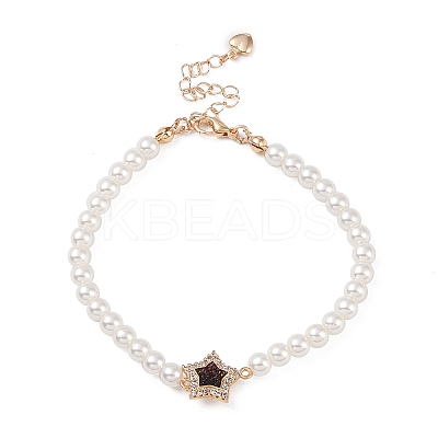 Brass Pave Clear Cubic Zirconia Star Link Chain Bracelets LS-BJEW-M321-01C-1