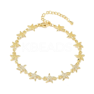 Brass Micro Pave Clear Cubic Zirconia Link Chain Bracelets for Women BJEW-A090-11E-G-1