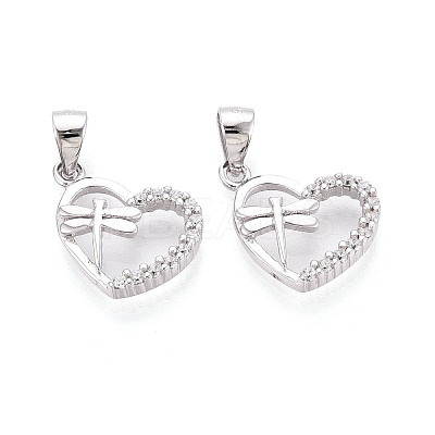 925 Sterling Silver Micro Pave Clear Cubic Zirconia Heart with Dragonfly Charms with 925 Stamp STER-T008-83P-1